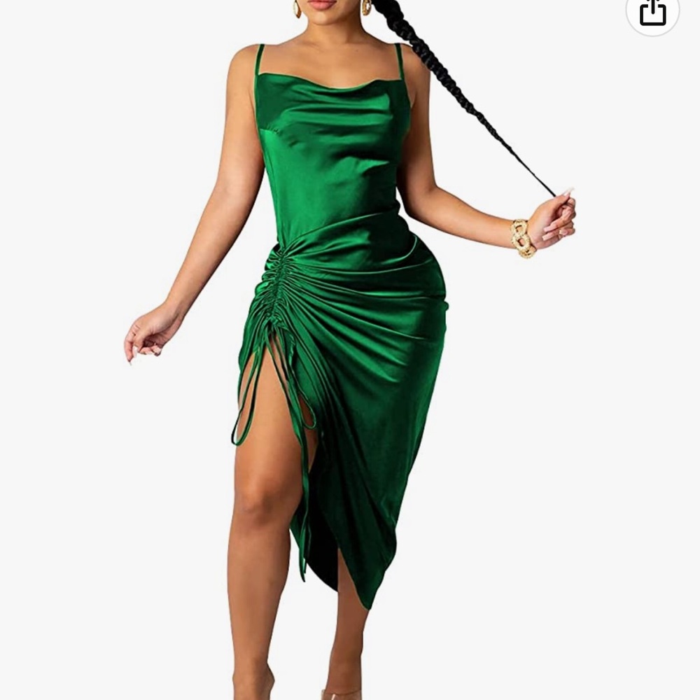 Spaghetti strap satin evening dress